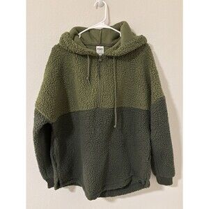 Victoria's Secret Pink Sherpa Quarter Zip Fuzzy Soft Green Size Small